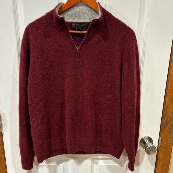 Men’s 1/4 Zip Sweater – XL Burgundy 100% Cashmere